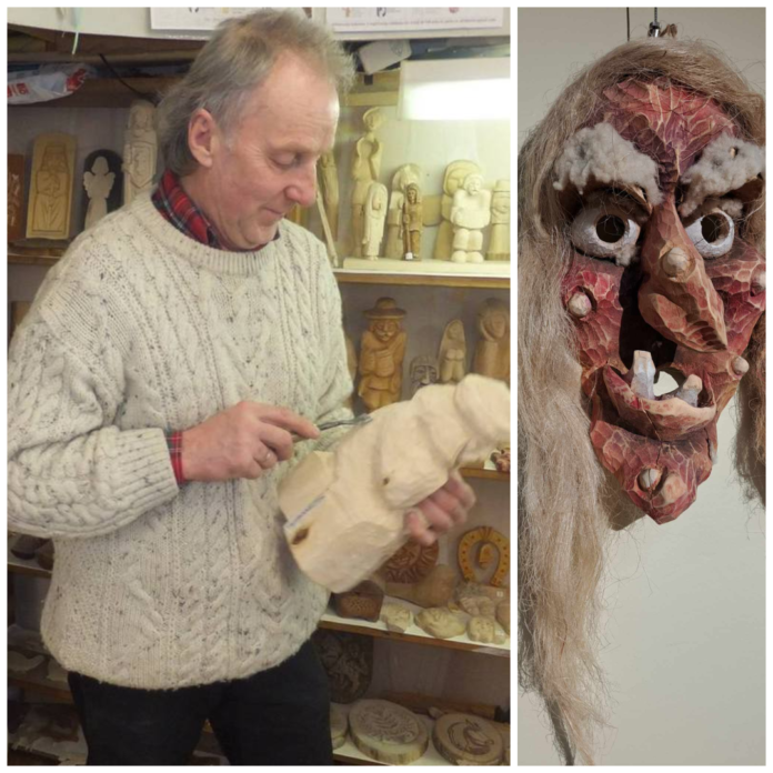 „Į ketvirtą dešimtį jau esu įkopęs kaip drožiu Užgavėnių kaukes“, – sako medžio meistras Eugenijus Arbušauskas