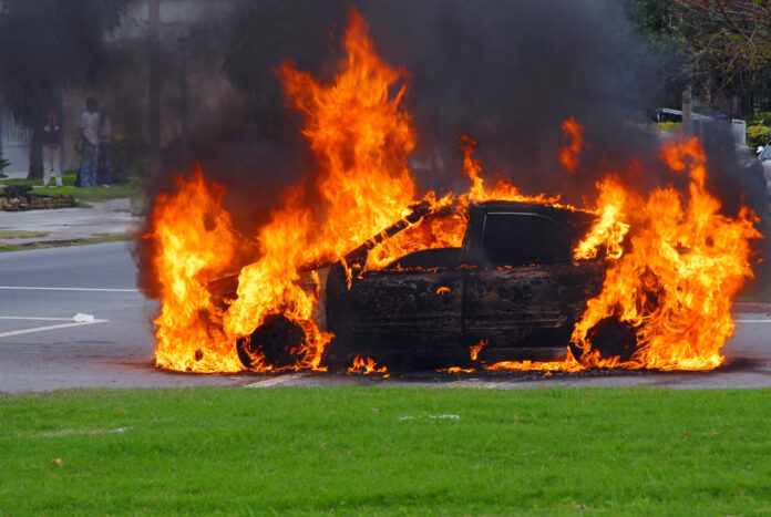 Car in flames. Advanced stage of a fire