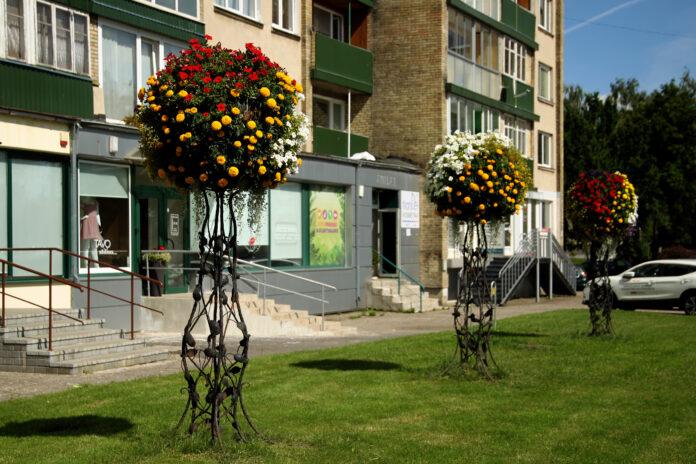 The city of Kedainiai in Lithuania is decorated with colorful flowers