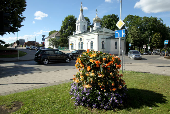 The city of Kedainiai in Lithuania is decorated with colorful flowers